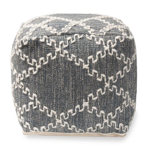 Baxton Studio Geyne Grey Ivory Handwoven Cotton Blend Pouf Ottoman