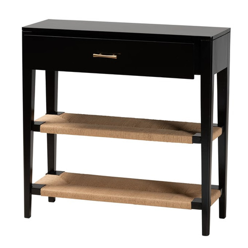 Baxton Studio Bali Pari Freya Black Natural Brown 1 Drawer Console Table