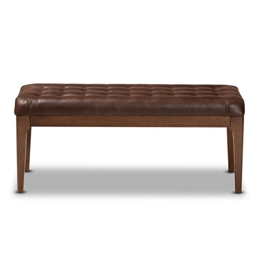 Baxton Studio Walsh Dark Brown Fabric Walnut Wood Dining Bench