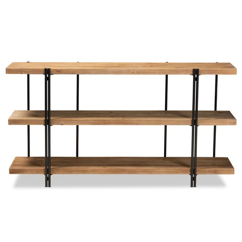 Baxton Studio Tarah Natural Brown Wood Black Metal Console Table