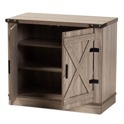 Baxton Studio Wayne Oak Brown Finished Wood Two Doors Shoe Storage Cabinet