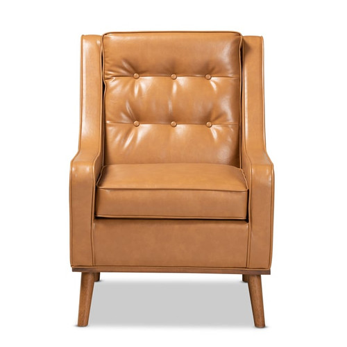 Baxton Studio Daley Tan Faux Leather Walnut Brown Wood Lounge Arm Chair