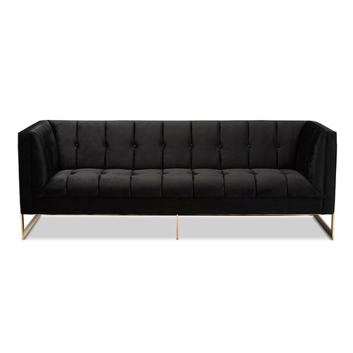 Baxton Studio Ambra Black Velvet Gold Frame Sofa