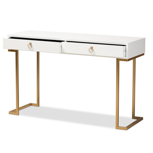 Baxton Studio Beagan White Wood Gold Metal Two Drawers Console Table