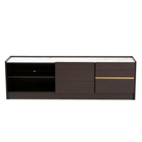 Baxton Studio Walker Dark Brown Gold TV Stand with Faux Marble Top