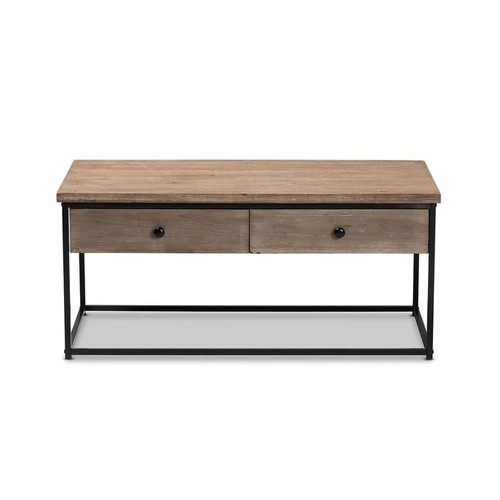 Baxton Studio Roderick Weathered Oak Black 2 Drawers Coffee Table