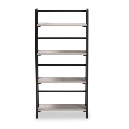 Baxton Studio Lakota Light Grey Black 4 Tier Display Shelf