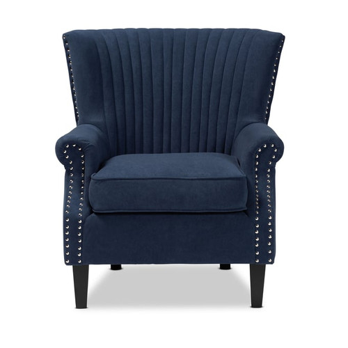 Baxton Studio Wilhelm Navy Blue Velvet Upholstered Armchair