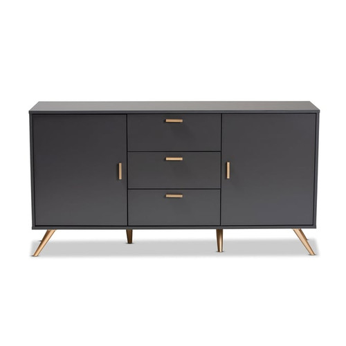 Baxton Studio Kelson Dark Grey Wood Gold 2 Doors Sideboard Buffet