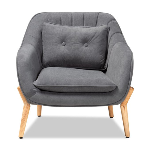 Baxton Studio Valentina Grey Velvet Natural Wood Armchair