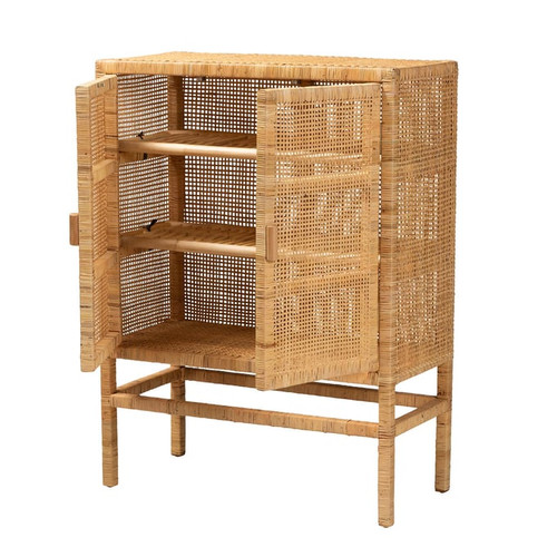 Baxton Studio Bali Pari Vivan Natural Brown 3 Shelf Storage Cabinet