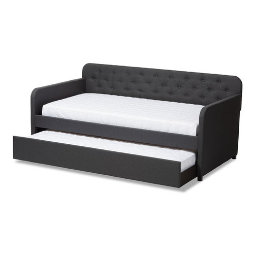 Baxton Studio Camelia Charcoal Grey Fabric Twin Daybed With Trundle Guest Bed