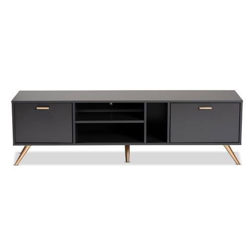 Baxton Studio Kelson Dark Grey Wood Gold TV Stand