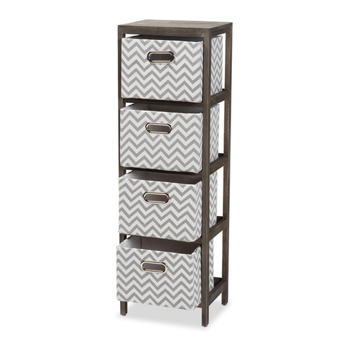 Baxton Studio Jorah Grey Modern Fabric 4 Basket Tallboy Storage Chest