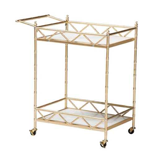 Baxton Studio Mela Gold White 2 Tier Wine Cart