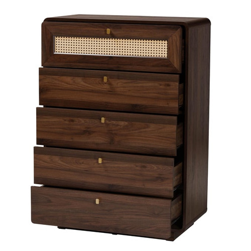 Baxton Studio Jenibelle Walnut Brown 5 Drawer Chest