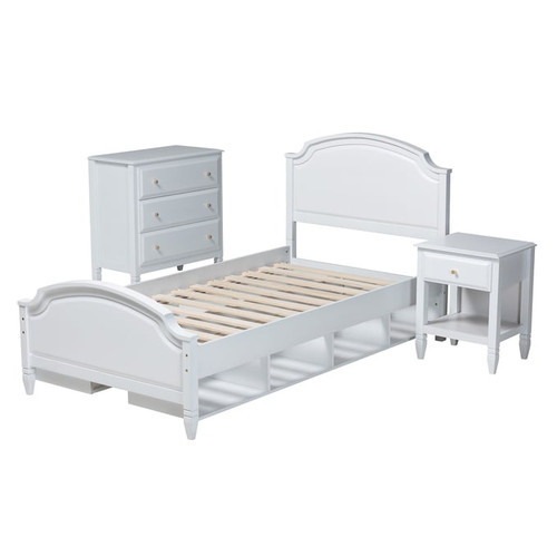 Baxton Studio Elise White Wood 3pc Twin Bedroom Set