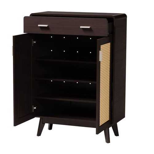 Baxton Studio Giancarlo Espresso Brown Light 2 Door Shoe Cabinet