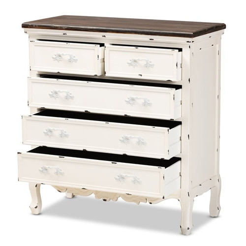 Baxton Studio Levron Walnut Brown White Wood Five Drawers Storage Cabinet