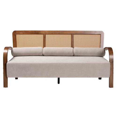 Baxton Studio Sage Light Grey Walnut Natural Brown Sofa