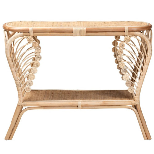 Baxton Studio Bali Pari Bastet Natural Brown 2 Tier Console Table