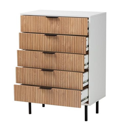 Baxton Studio Karima White Natural Brown Black 5 Drawers Storage Cabinet