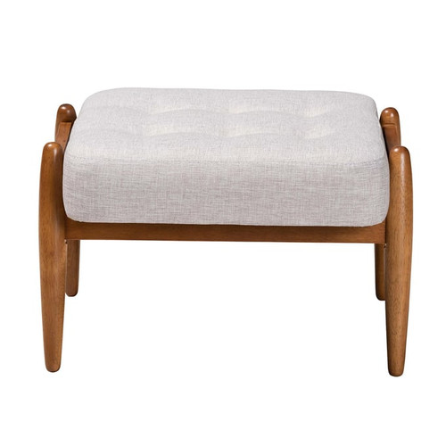 Baxton Studio Jeanine Greyish Beige Walnut Brown Ottoman Footstool