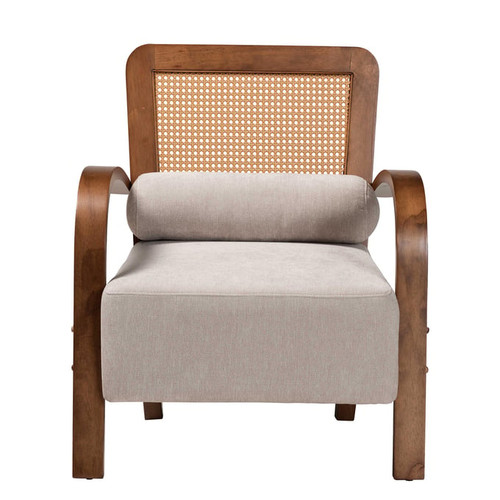 Baxton Studio Sage Light Grey Walnut Natural Brown Arm Chair