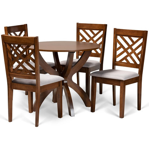 Baxton Studio Edona Grey Fabric Walnut Brown Finished Wood 5pc Dining Room Sets