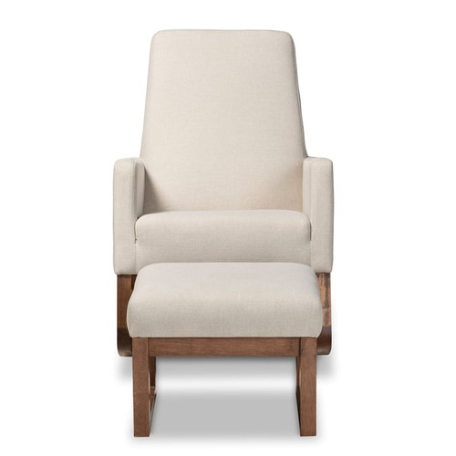 Baxton Studio Yashiya Light Beige Fabric Upholstered Rocking Chair and Ottoman Set