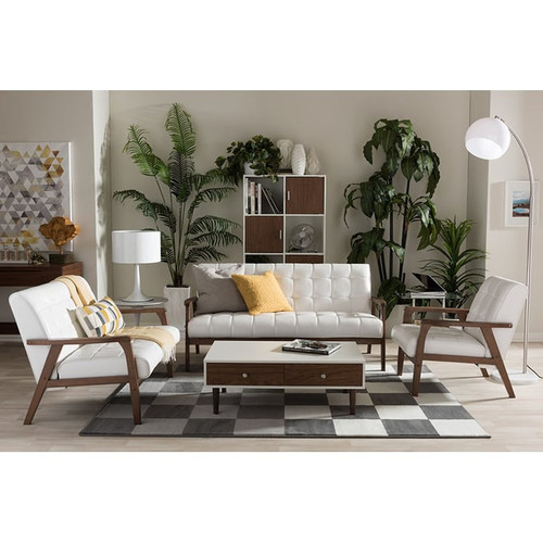Baxton Studio White Faux Leather Masterpieces 3pc Living Room Set