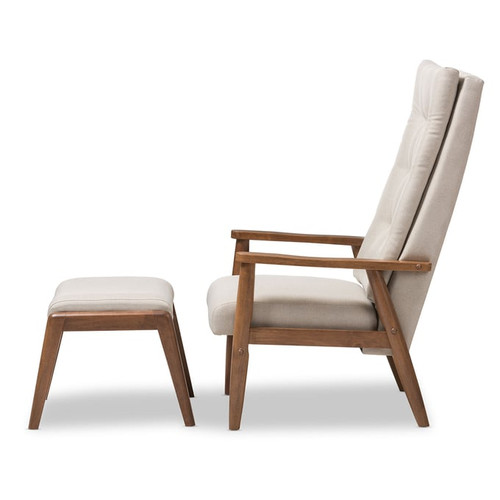 Baxton Studio Roxy Light Beige Fabric Upholstered Lounge Chair and Ottoman Set