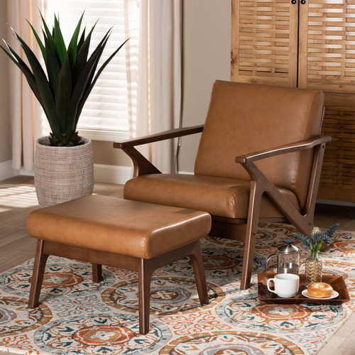 Baxton Studio Bianca Tan Faux Leather Lounge chair and Ottoman Set