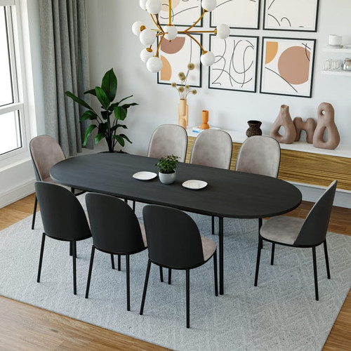 LeisureMod Tule Black Charcoal 9pc Dining Set with 83 Inch Dining Table
