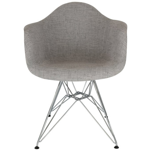 2 LeisureMod Willow Grey Fabric Chrome Eiffel Accent Chairs