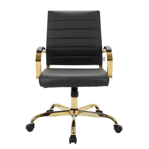 LeisureMod Benmar Home Leather Office Chairs With Gold Frame