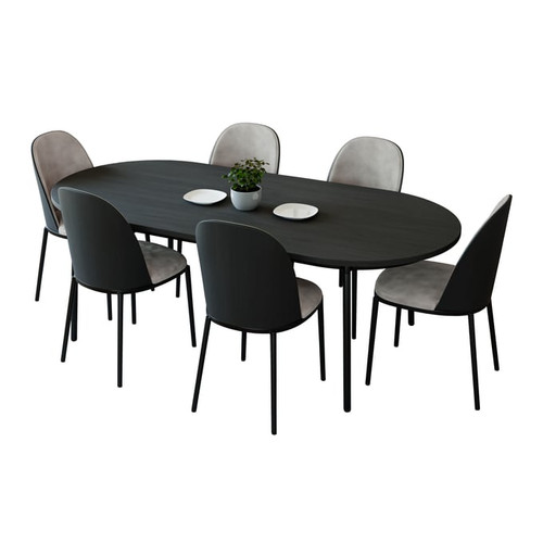 LeisureMod Tule Charcoal 7pc Dining Sets With 71 Inch Dining Table