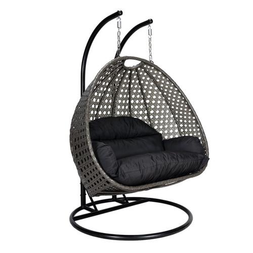 LeisureMod Egg Charcoal Wicker Hanging 2 Persons Egg Swing Chairs
