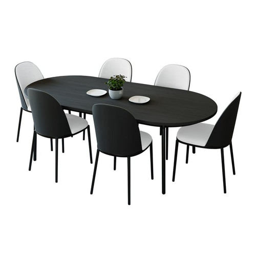 LeisureMod Tule White 7pc Dining Sets With 71 Inch Dining Table