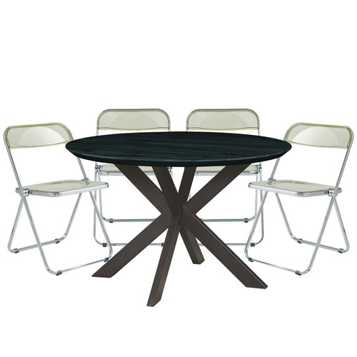 LeisureMod Lawrence 5pc Round Dining Sets With Geometic Base