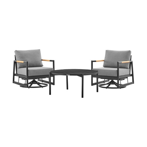 Luxur Living Kadti Black Grey Swivel 3pc Outdoor Patio Seating Set