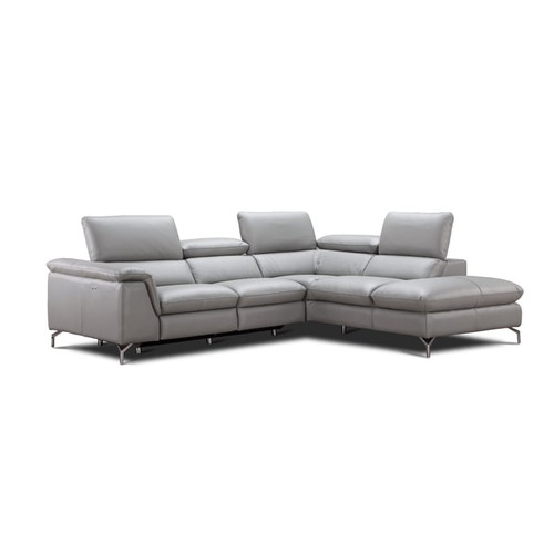 JM Furniture Viola Light Grey Leather RAF Sectional