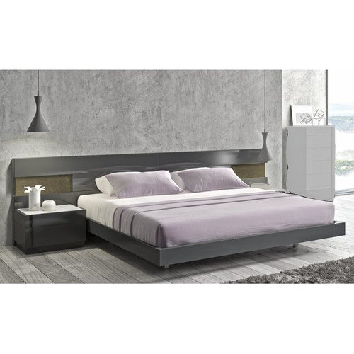 JM Furniture Braga Grey 2pc Bedroom Set with Queen Bed and Left Night Stand