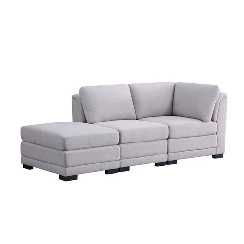 Lilola Home Kristin Light Gray Linen Fabric Reversible Sofa with Ottoman