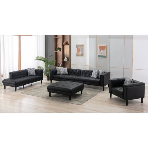 Lilola Home Sarah Vegan Leather Tufted 4pc Living Room Sets