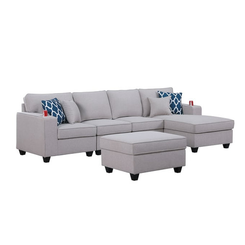 Lilola Home Cooper 5pc Sectionals Sofa Chaise with Ottoman and Cupholder