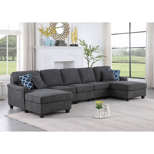 Lilola Home Leo Dark Gray Woven Double Chaise 5pc Modular Sofa Sectional