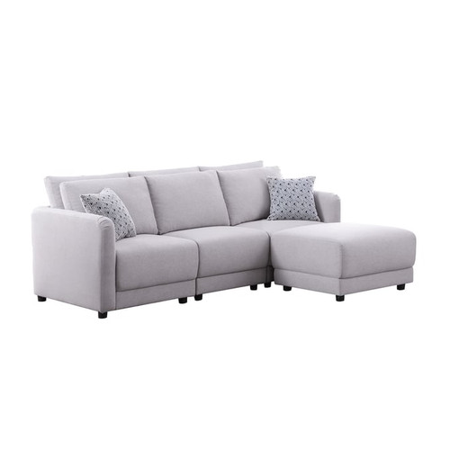 Lilola Home Penelope Light Gray Sofa with LAF Ottoman