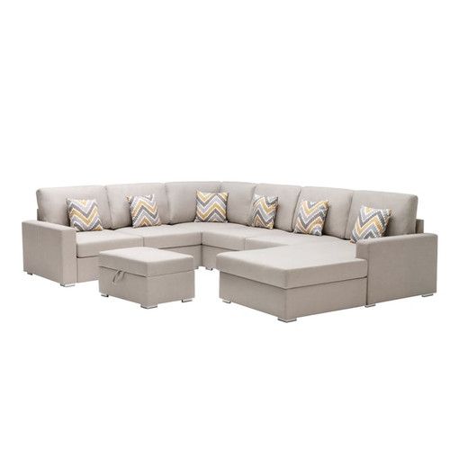 Lilola Home Nolan Reversible Chaise 7pc Sectionals with Storage Ottoman