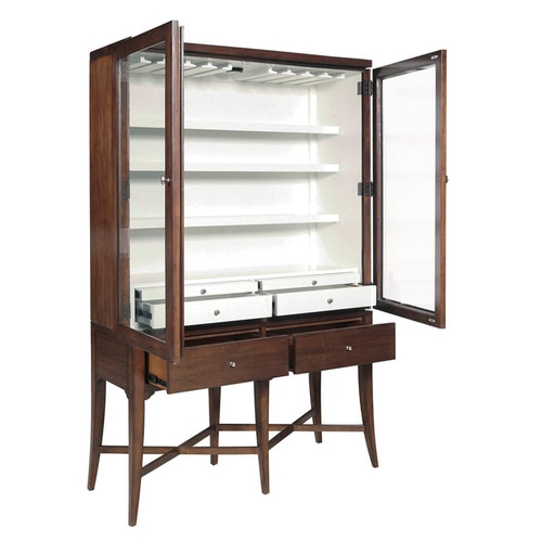 Pulaski Brown Wood Bar Cabinet with Glass Doors and Storage Drawers